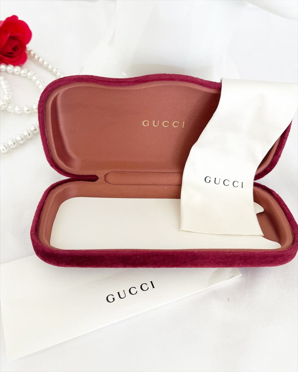 GUCCI Burgundy Red Gucci Case Hard Shell Sunglasses & Eyeglasses Velvet Case - Picture 3 of 10